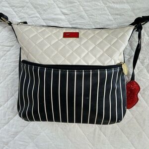L by Betsey Jhonson Elegant White and Black Striped Women's Bag